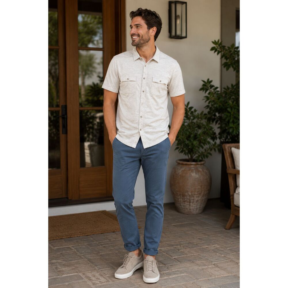 Banana Republic Slim Fit Heather Oatmeal Button Front Knit Shirt XXL